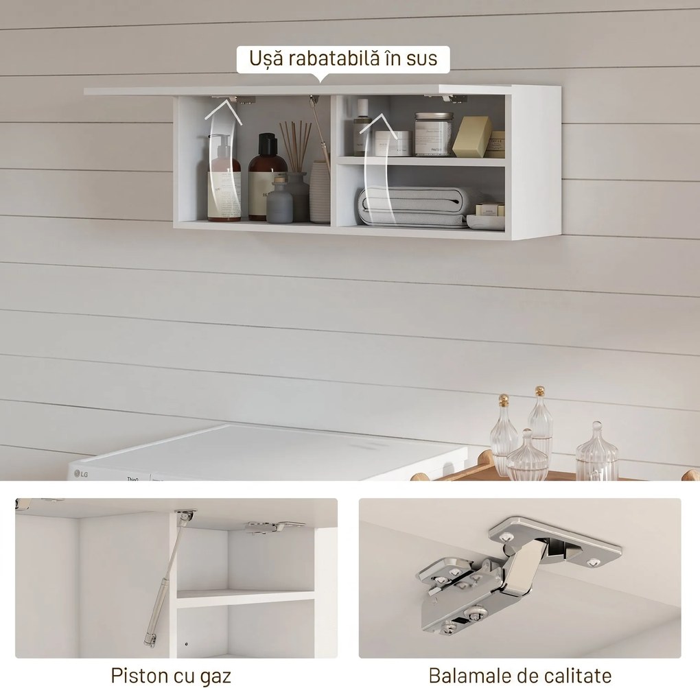 HOMCOM Dulap Suspendat pentru Baie cu Ușă Rabatabilă și Rafturi, 80x25x30 cm, Alb | Aosom Romania
