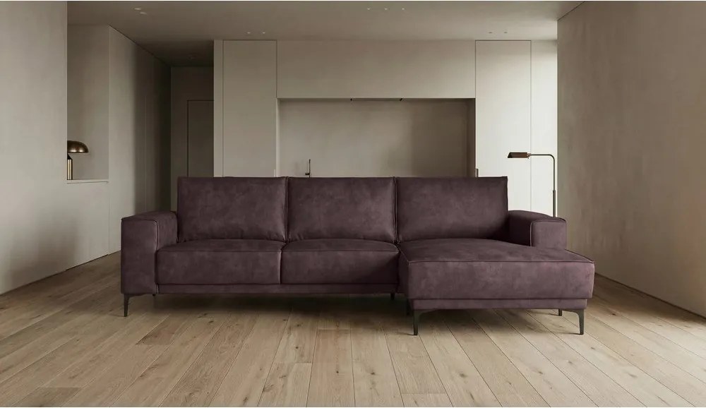 Colțar maro închis cu tapițerie din imitație de piele (colț pe partea dreaptă) Copenhagen – Scandic