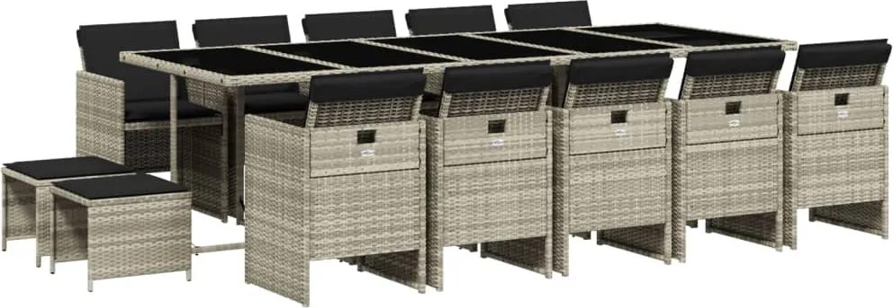 vidaXL Set mobilier de grădină cu perne 15 piese gri deschis poliratan