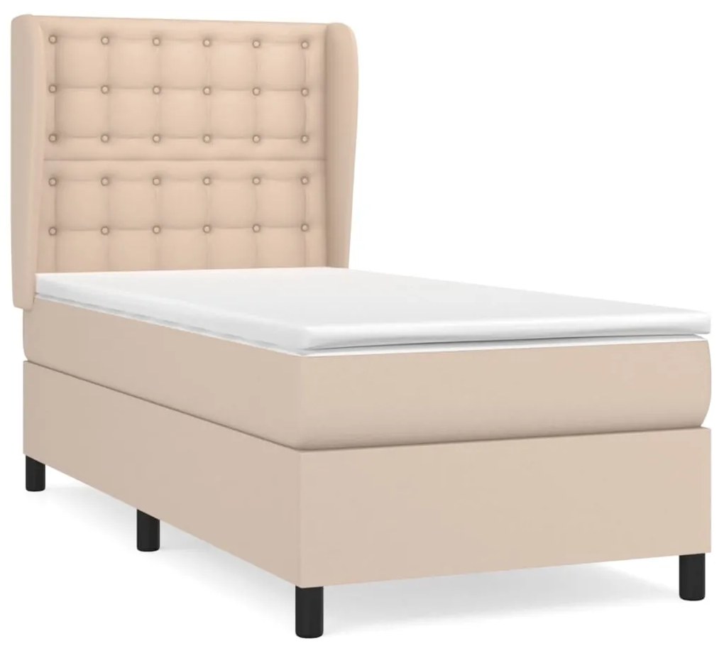 3129014 vidaXL Pat box spring cu saltea, cappuccino, 90x200 cm piele ecologică