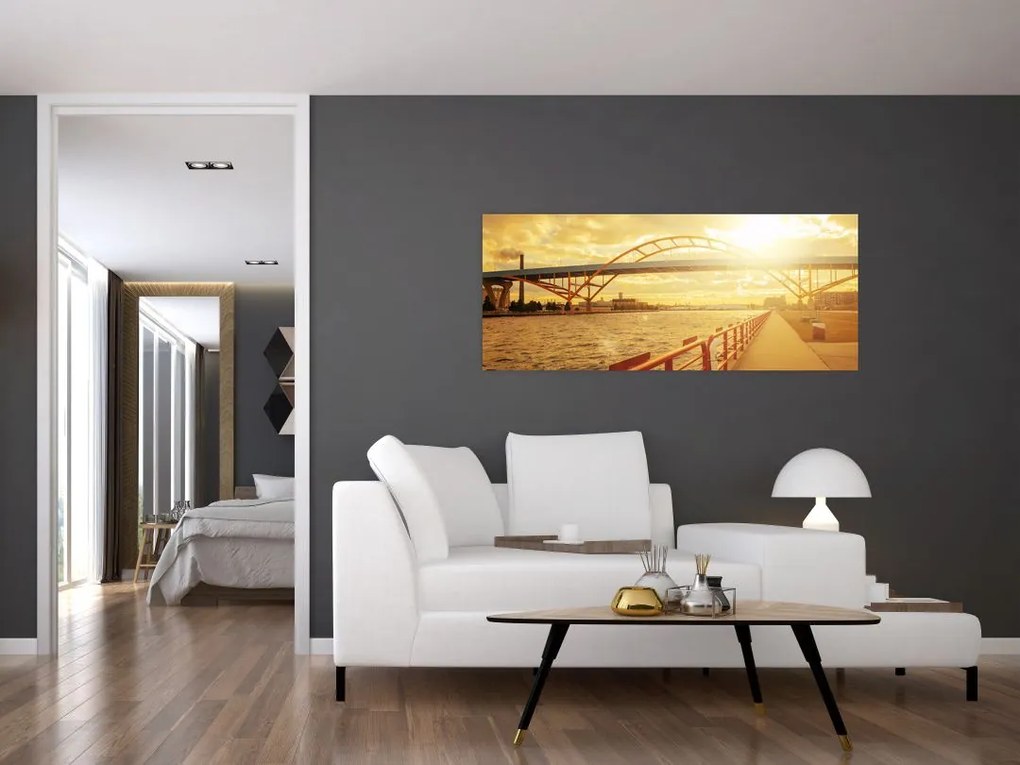 Tablou cu pod și apus de soare (120x50 cm)