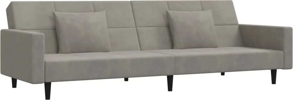 vidaXL Canapea extensibilă cu 2 locuri, 2 perne, gri deschis, catifea