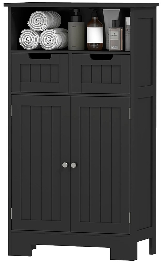 kleankin Mobilier Baie Multi-rangamente Mare Niche 2 sertare Dulap Ușă Dublă cu raft Negru | Aosom Romania