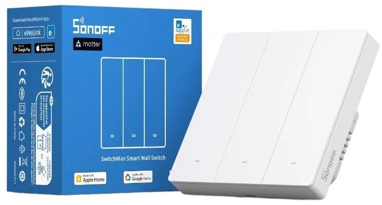 Intrerupator de Perete Inteligent WiFi Matter Sonoff M5-3C-86W – 3 Canale