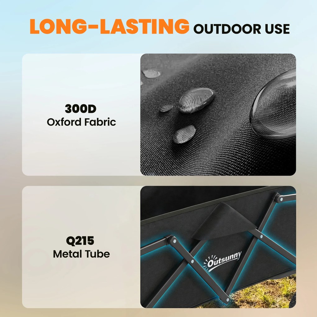 Outsunny Cărucior pentru grădină pliabil cu roți blocabile mâner reglabil suport pentru pahare încărcare 80 kg pentru camping 85x50x99 cm Negru | Aosom Romania