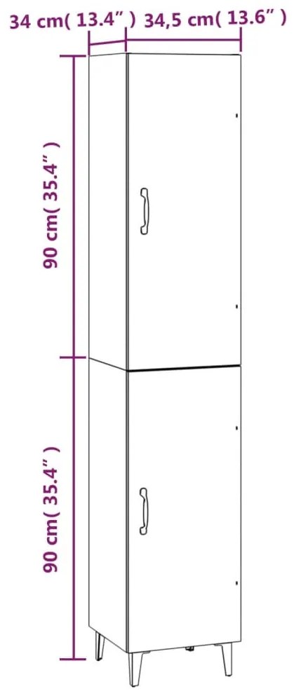 Dulap inalt, stejar maro, 34,5x34x180 cm, lemn prelucrat 1, Stejar brun, 1 Usa