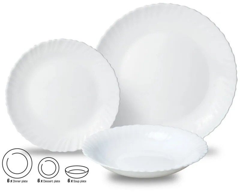 Set farfurii Kinghoff KH 1875, 18 piese, 6 persoane, Portelan, Alb