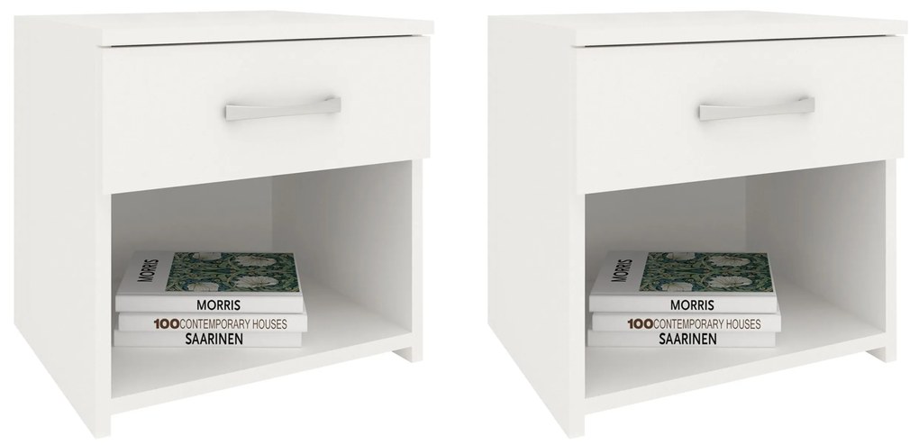 Set 2 Noptiere Remi, 1 Sertar, Alb, 40 x 35 x 40 cm