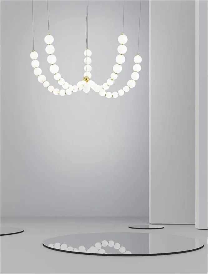 Lustra LED cu 5 pendule, dimabila, deosebita design lux PERLA opal, auriu