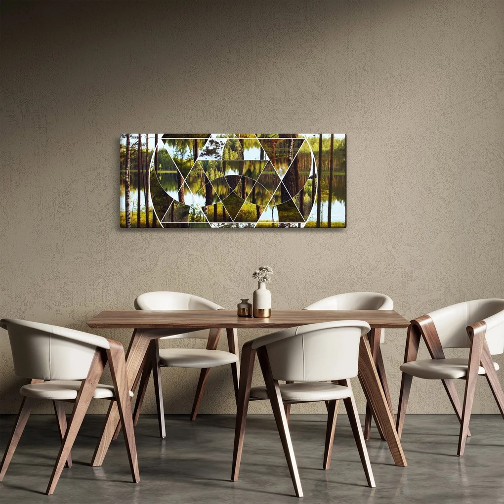 Tablou - Colaj geometric pe fundalul pădurilor nordice (120x50 cm)