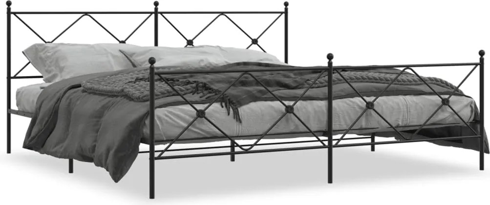 vidaXL Cadru pat metalic cu tăblii de cap/picioare, negru, 193x203 cm