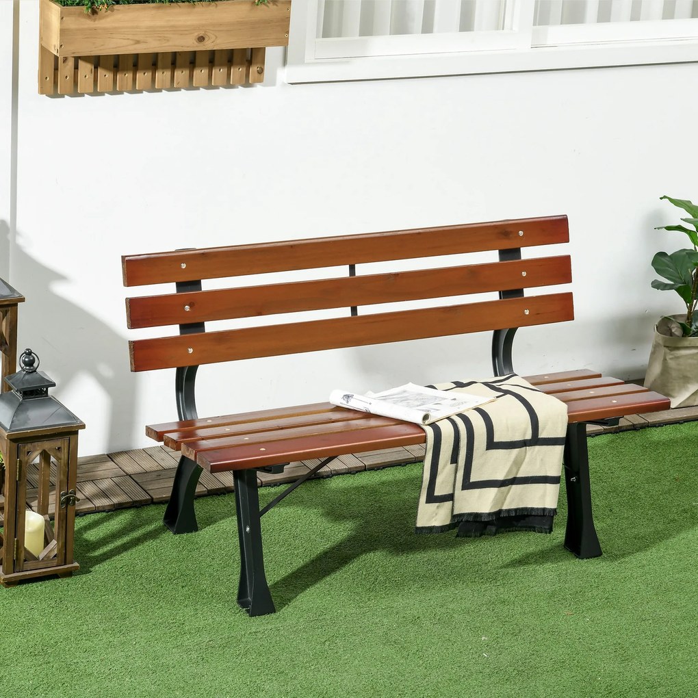Outsunny Bancă cu 2 locuri, pentru grădină și terasă, fontă de aluminiu + lemn natural, 120 x 57 x 70 cm, Maro | Aosom Romania