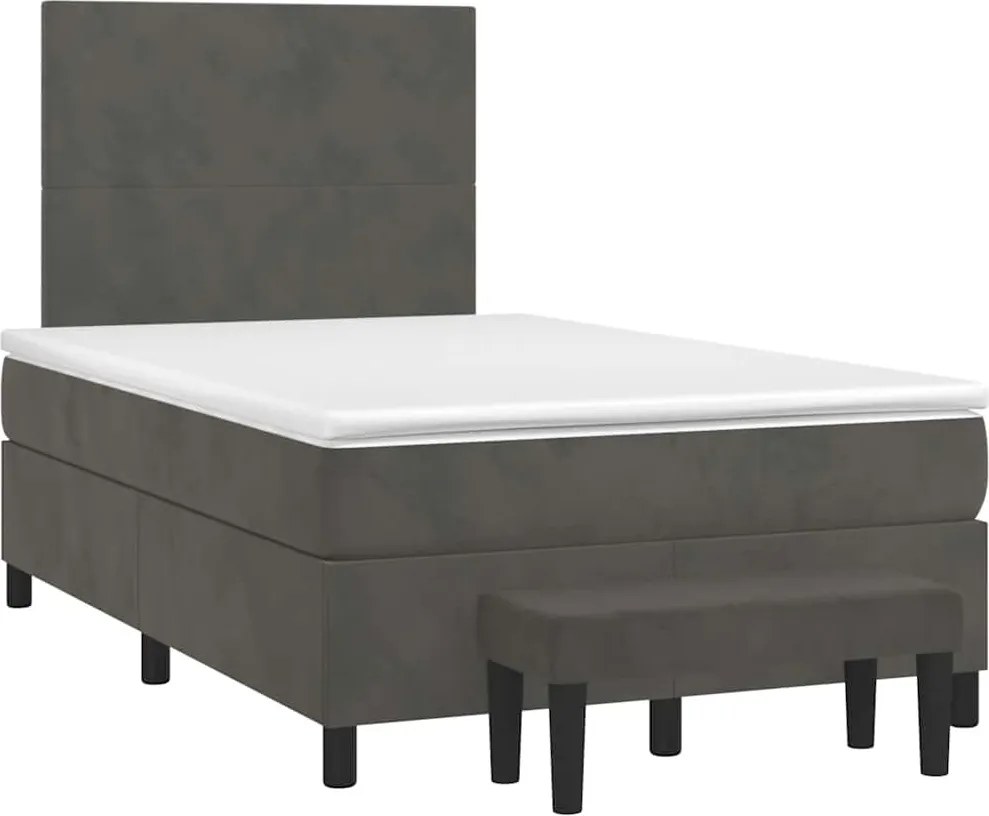 vidaXL Pat box spring cu saltea, gri închis, 120x190 cm, catifea