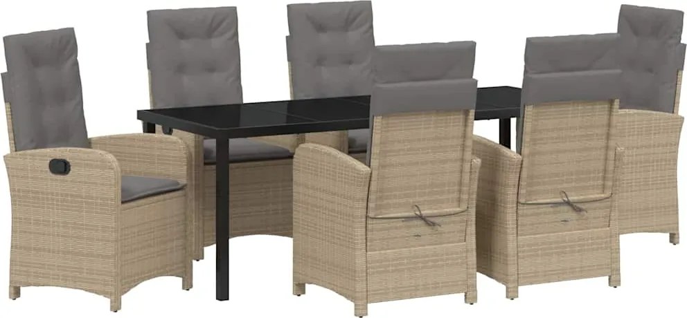 vidaXL Set de masă pentru grădină cu pernă 7 pcs Bej poliratan