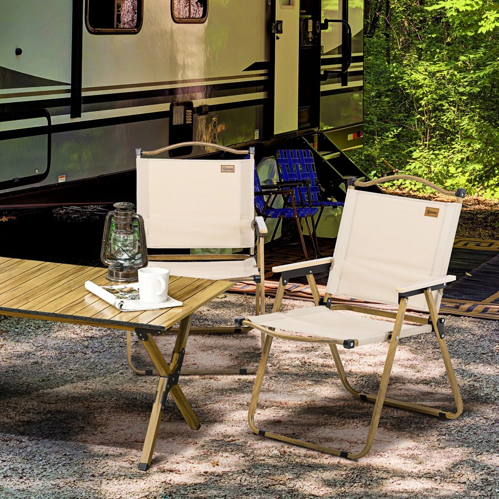 Outsunny Set de 2 scaune de camping scaun de pescuit pliant - tesatura Oxford si structura din otel 54 x 59 x 78 cm kaki | Aosom Romania