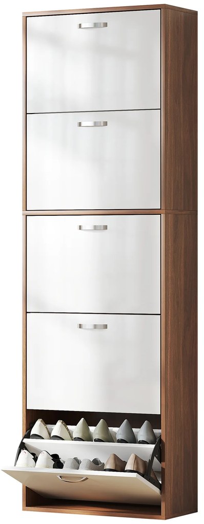 HOMCOM Dulap pentru Pantofi cu 5 Sertare pentru 30 Perechi de Pantofi,  60x28x189 cm, Maro | Aosom Romania