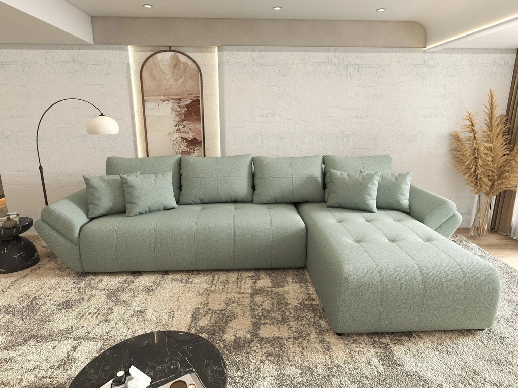 Colțar extensibil dumonde cu ladă de depozitare si sezut confortabil din spuma high-density, Berlin XL Enjoy Mint 350x185 cm II