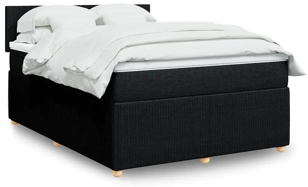 vidaXL Pat box spring cu saltea, negru, 140x190 cm, textil