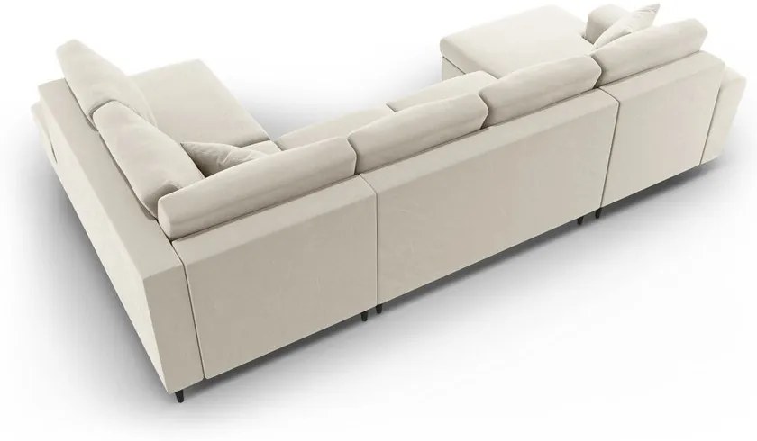 Colțar bej extensibil, cu spațiu de depozitare cu tapițerie din catifea (cu colț pe partea dreaptă-în formă de "U") Kyoto – Cosmopolitan Design