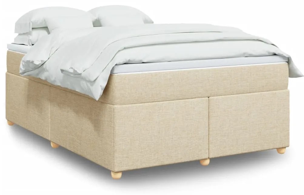 vidaXL Pat box spring cu saltea, crem, 140x200 cm, textil