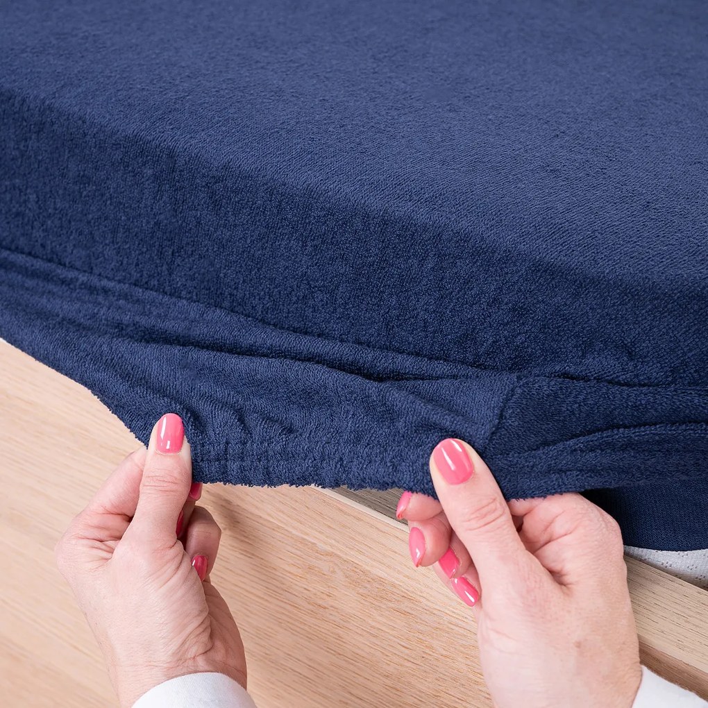 Cearșaf de pat 4Home din frotir, albastru, 90 x 200 cm, 90 x 200 cm