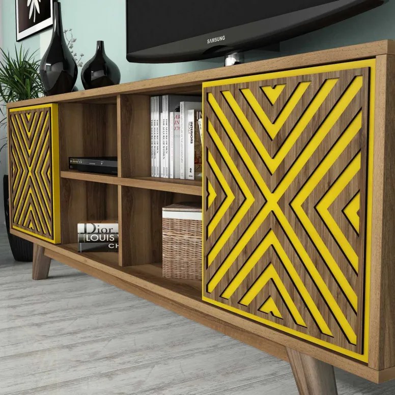 Comoda TV İnci - Walnut, Yellow