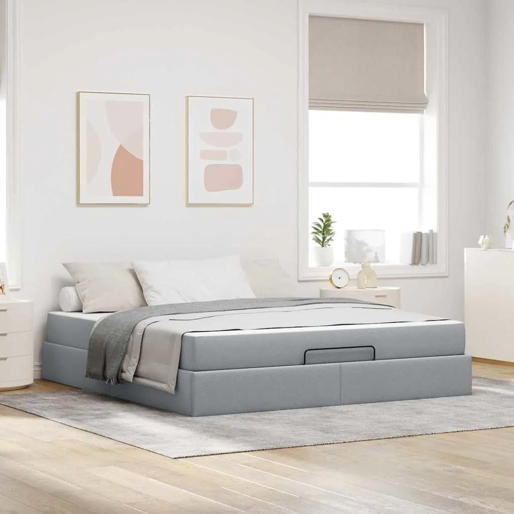 vidaXL Cadru de pat Altele cu depozitare Gri deschis 180 x 200 cm țesătură