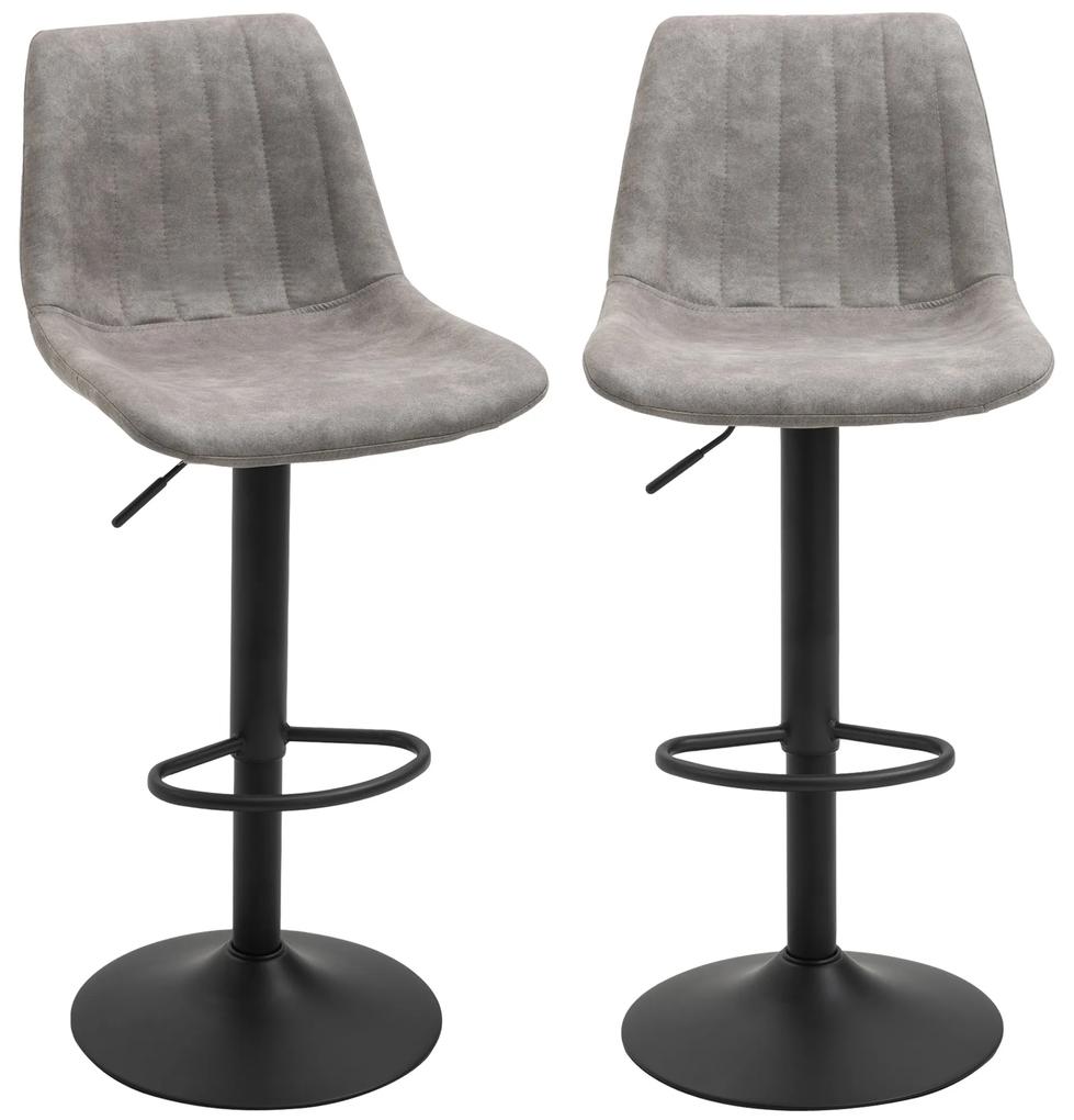 Set de 2 scaune de bar HOMCOM, stil industrial, spatar din microfibra, inaltime reglabila gri | Aosom RO