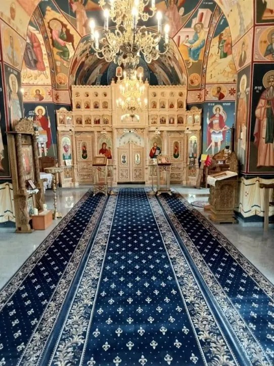 Traversa Model Biserica 15033 810, Latime 150 cm, Albastru