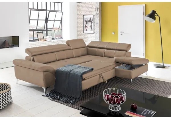 Canapea colțar extensibilă din piele SALERNO II, dreapta, maro