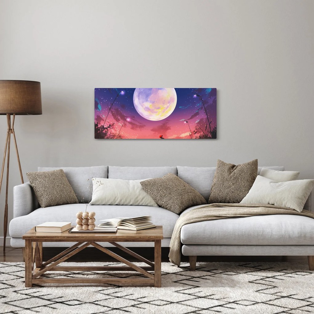 Tablou - Femeie și câine pe lună plină (120x50 cm)