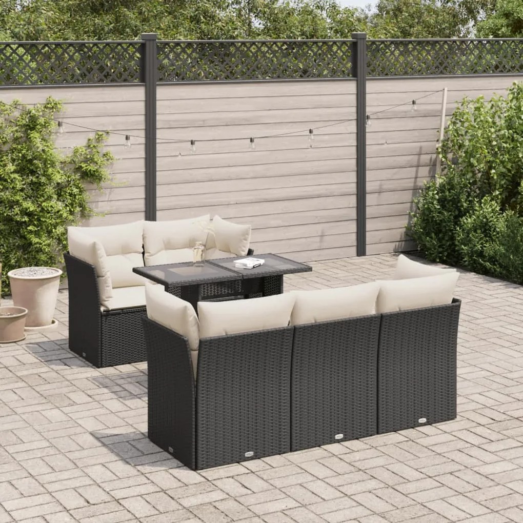 3326097 vidaXL Set mobilier de grădină cu perne, 6 piese, negru, poliratan