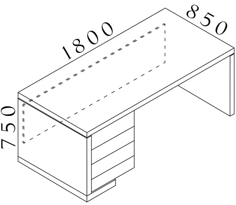 Masa Lineart 180 x 85 cm + container stanga, ulm inchis / antracit