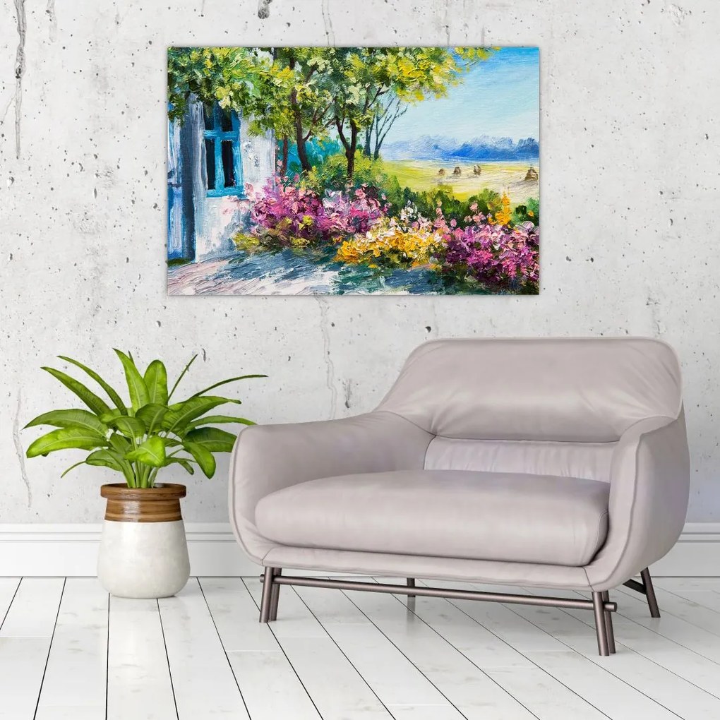 Tablou - Grădina din fața casei, pictură în ulei (90x60 cm)