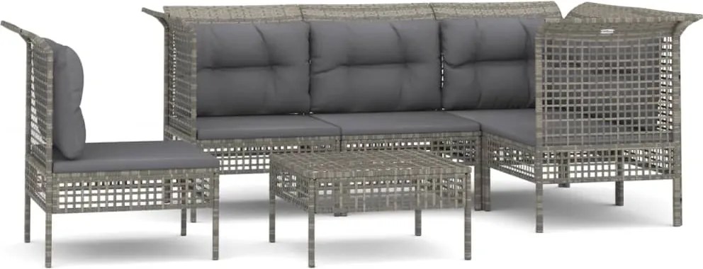 vidaXL Set mobilier de grădină cu perne, 6 piese, gri, poliratan
