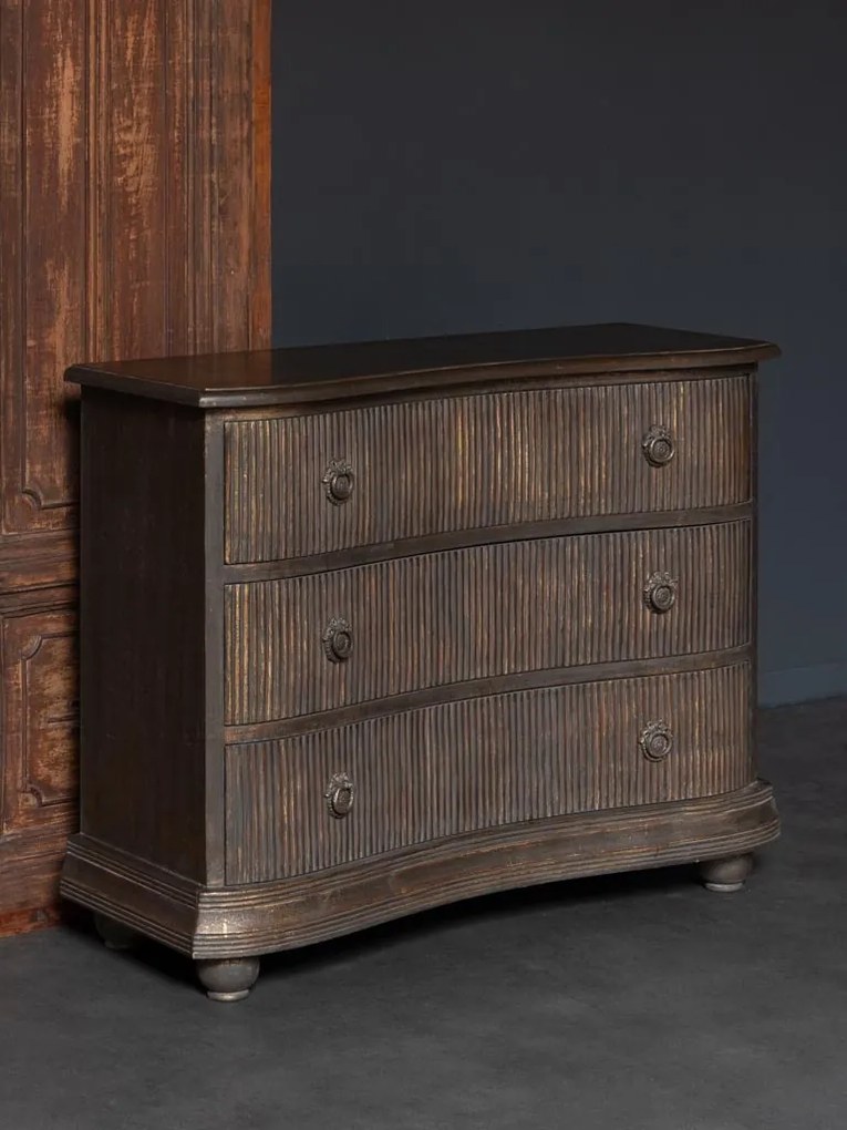 Comoda maro, din lemn de mango, cu 3 sertare, aspect vintage, Giacomo