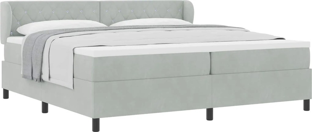 vidaXL Pat cu arcuri cu saltea Gri deschis 200 x 200 cm Catifea