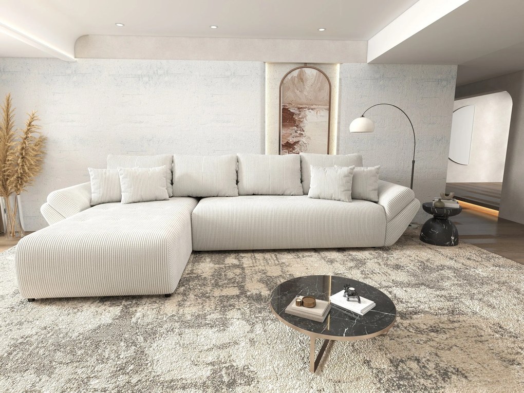 Colțar extensibil dumonde cu ladă de depozitare si sezut confortabil din spuma high-density, Berlin XL Zoom Crem 350x185 cm