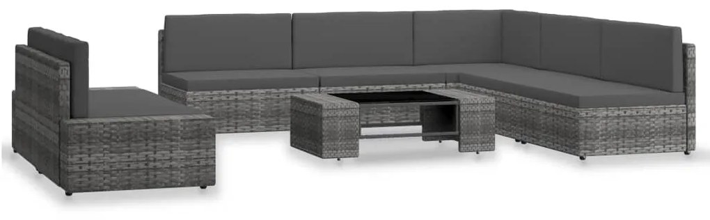 3054608 vidaXL Set mobilier de grădină, 7 piese, gri, poliratan