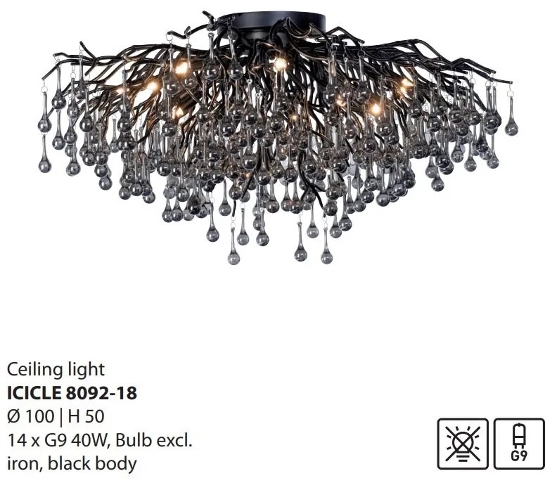 Lustra aplicata design magnific ICICLE negru, 100cm