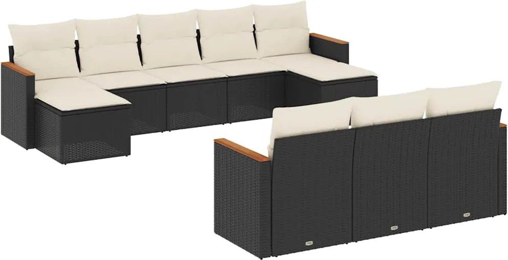 vidaXL Set canapele de grădină cu perne, 10 piese, negru, poliratan