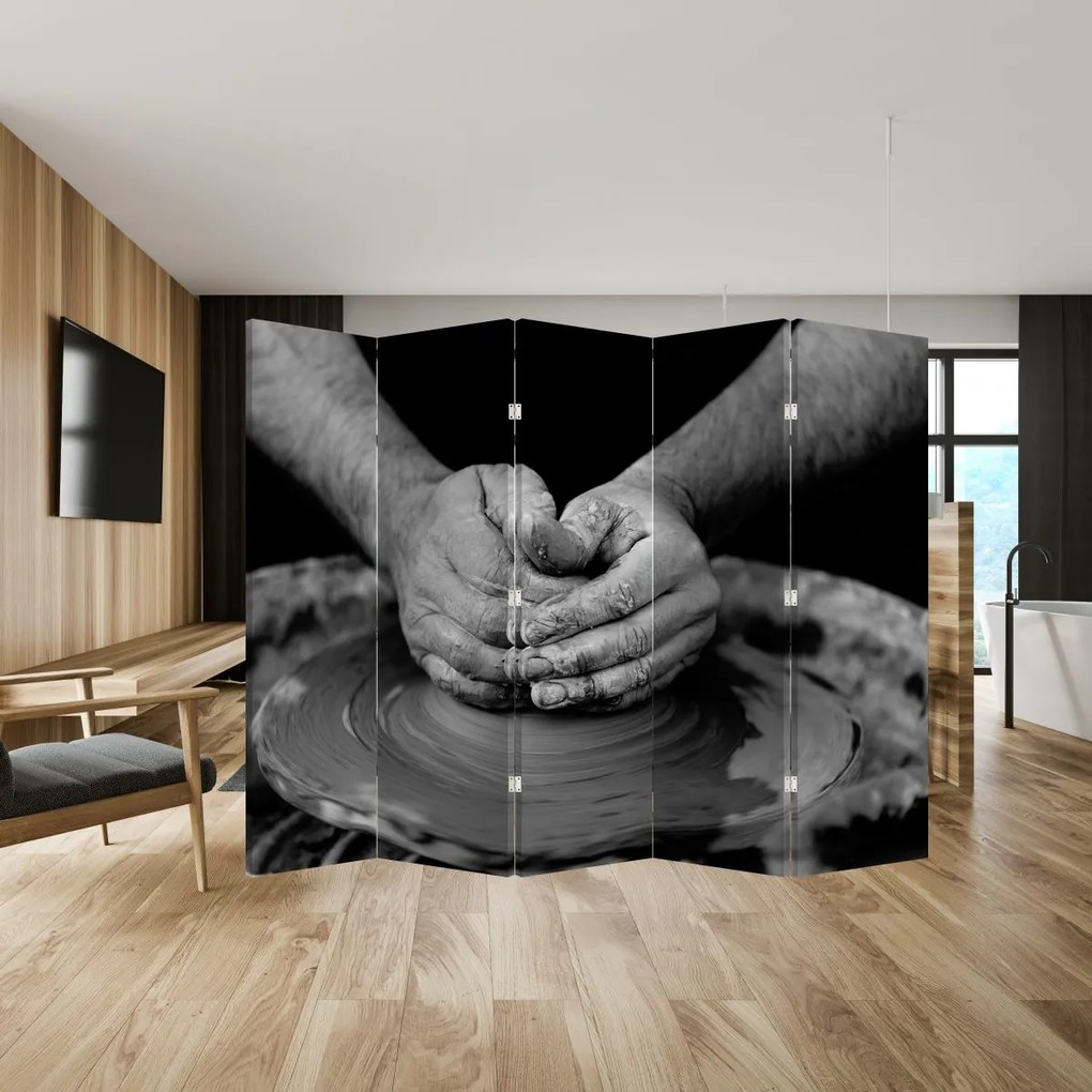 Paravan alb negru - Producția de ceramică (210x170 cm)