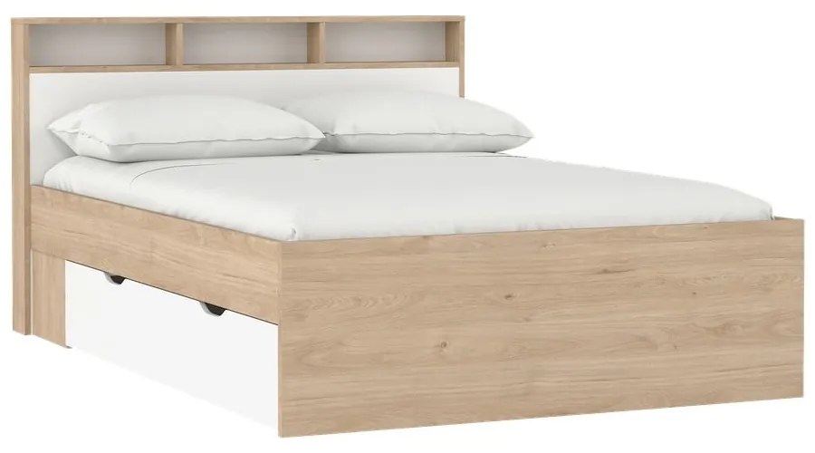Pat matrimonial în culoare naturală cu aspect de lemn de stejar cu spațiu de depozitare fără somieră 140x200 cm Ikast – Tvilum