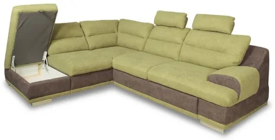 Coltar Extensibil Cu Lada Seaside, Stanga, Verde Si Gri, 264 X 88 X 217 Cm