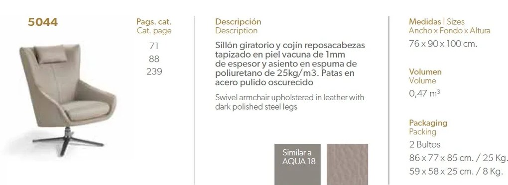 Fotoliu pivotant design modern Melvin AC 5044-A1001-PIEL