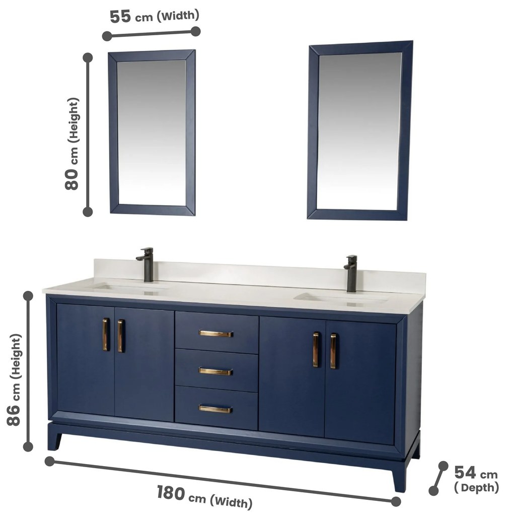 Set mobilier de baie (3 piese) Michigan 72 - Turquoise, Turcoaz, 180x86x54 cm