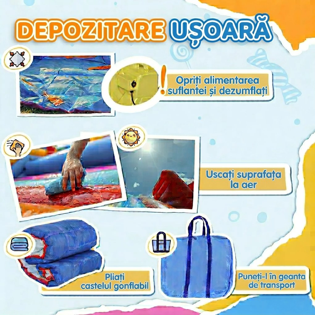 Outsunny 4 in 1 pentru copii Tobogan de apa Bounce House tobogan, trambulina, piscina, pentru copii de 3-8 ani