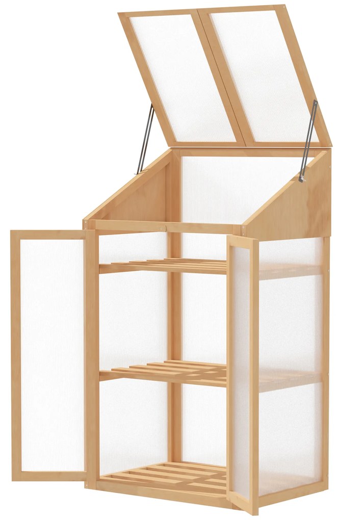 Outsunny Mini-seră, seră mică cu structură din lemn, ferestre și ușă dublă, 3 rafturi, 70L x 50L x 120Î cm, maro | Aosom Romania