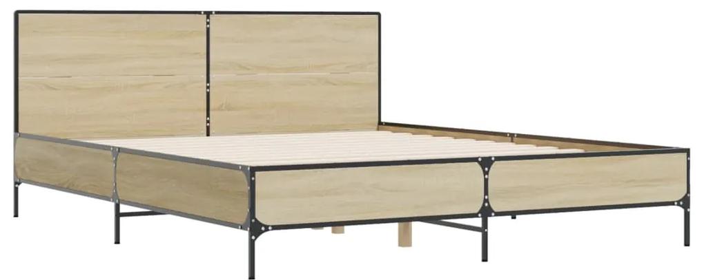 3279998 vidaXL Cadru de pat, stejar sonoma, 140x200cm, lemn prelucrat și metal