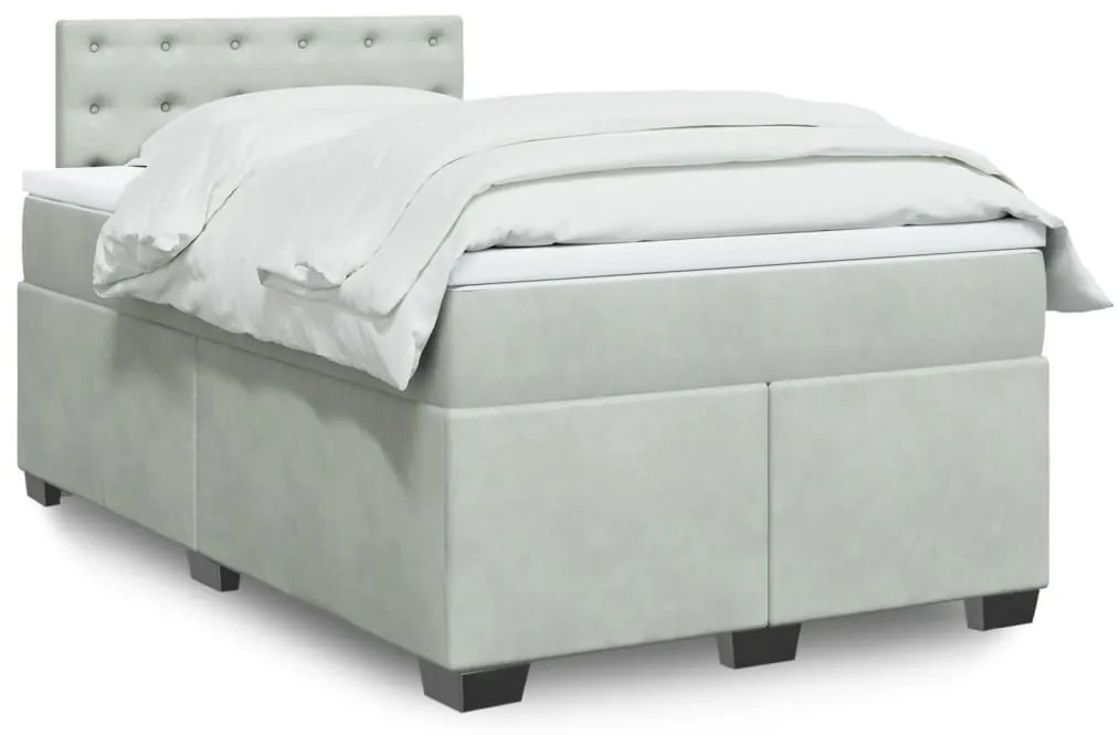 vidaXL Pat continental cu saltea, gri deschis, 120x200 cm, catifea